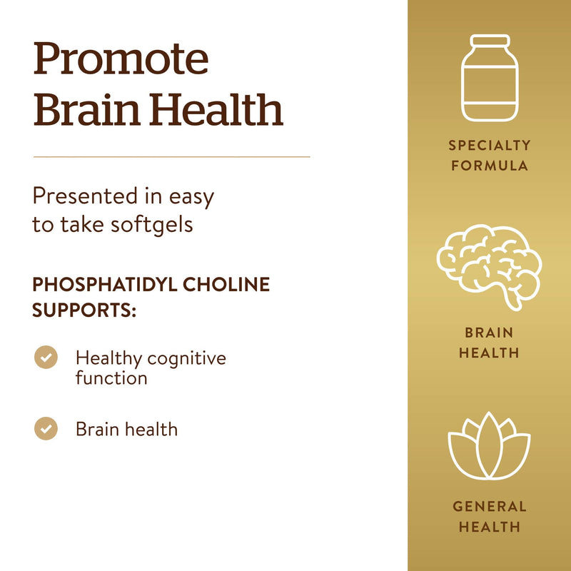 [Australia] - Solgar Phosphatidylcholine, 100 Softgels - Promote Healthy Cognitive Function - Derived From Lecithin - Contains Choline for Neurotransmitter Acetylcholine - Gluten Free, Dairy Free - 50 Servings 