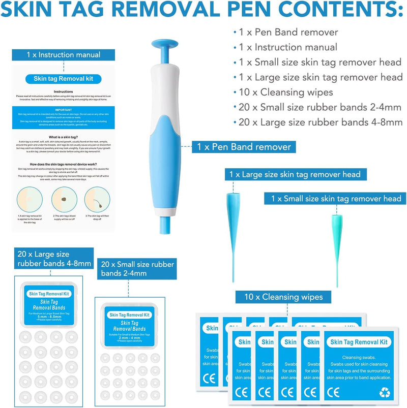 [Australia] - 2 in 1 Skin Tag Remover Kit, (2mm to 8mm) Skin Tag & Moles Removal Kit, Auto Skin Tag Remover Pen, Painless Skin Tag Mole Wart Removal Kit for All Body Parts (A) A 