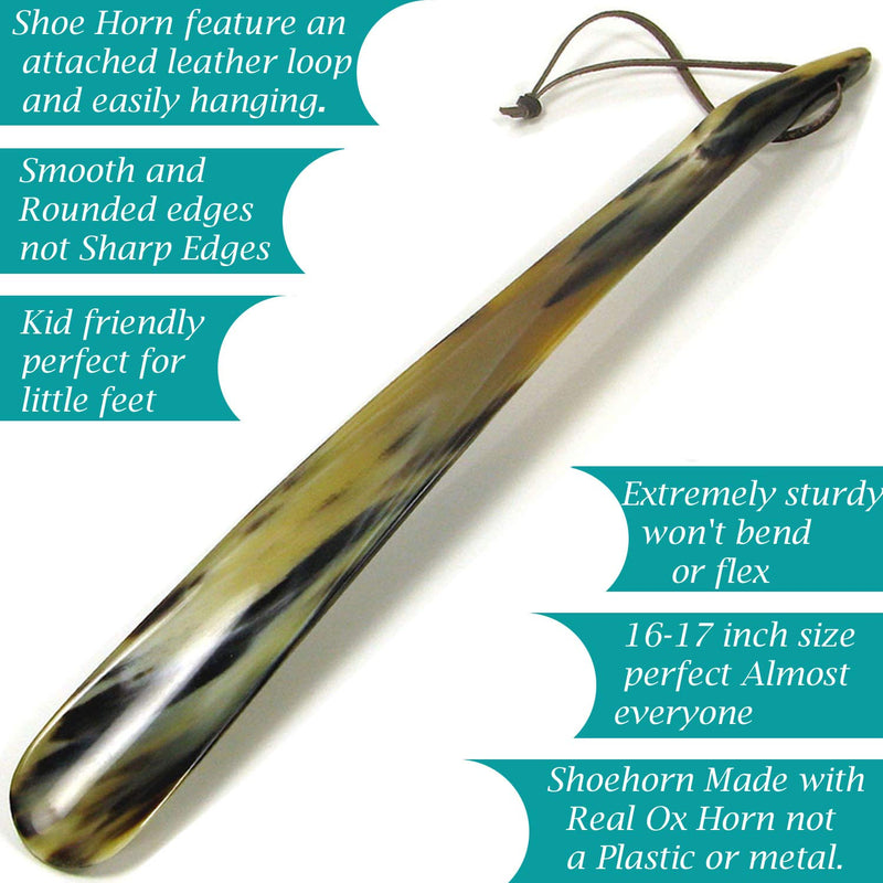 [Australia] - Shoe Horn Made with Real Horn Handmade. Easy Grip Long handle Shoehorn for Men,Women Seniors, Pregnancy, Elderly, back pain, tall people and kids Shoes & Boots.Best Gift Idea Home or Travel Use.(17'') 17'' horn 
