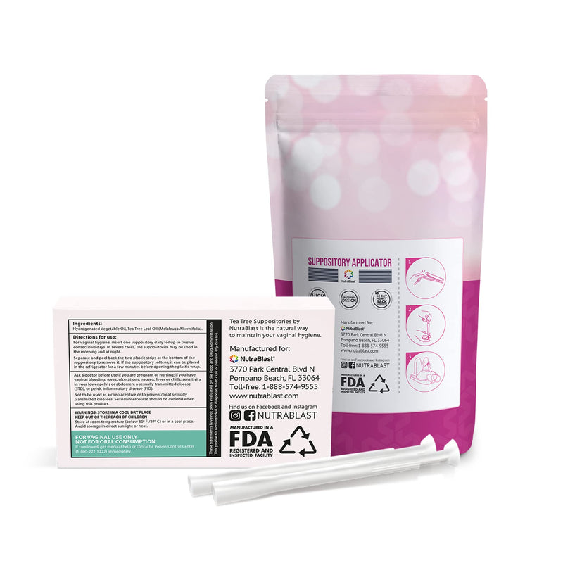 [Australia] - NutraBlast Tea Tree Oil Vaginal Suppositories w/ Applicators (12 Suppositories & 15 Applicators) Supports Odor Control 