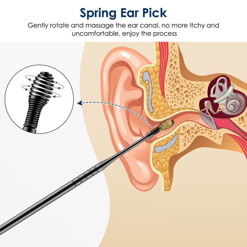 [Australia] - Ear Cleaning Kit,Safe Ear Wax Removal Tool,Earwax Removal Kit,Easy to Use,Painless Ear Pick,with Storage Box and Cleaning Brush (Black) Black 