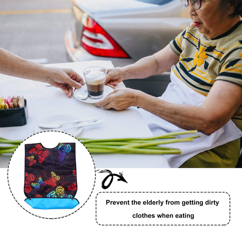 [Australia] - EXCEART Adult Bibs Washable Reusable Waterproof Clothing Protector with Crumb Catcher Apron for Senior Men Elderly Women As Shown 