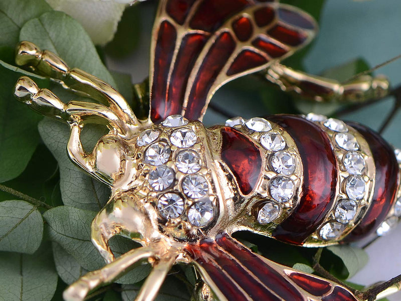 [Australia] - Alilang Rose Copper Tone Sapphire Blue Silver Colored Rhinestones Beetle Bee Brooch Pin Burgundy 