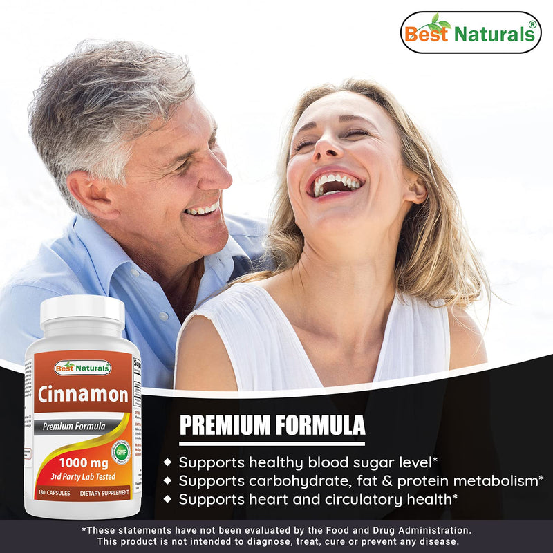 [Australia] - Best Naturals Cinnamon 1000 mg with Chromium 200 mcg 180 Capsules (180 Count (Pack of 1)) 180 Count (Pack of 1) 