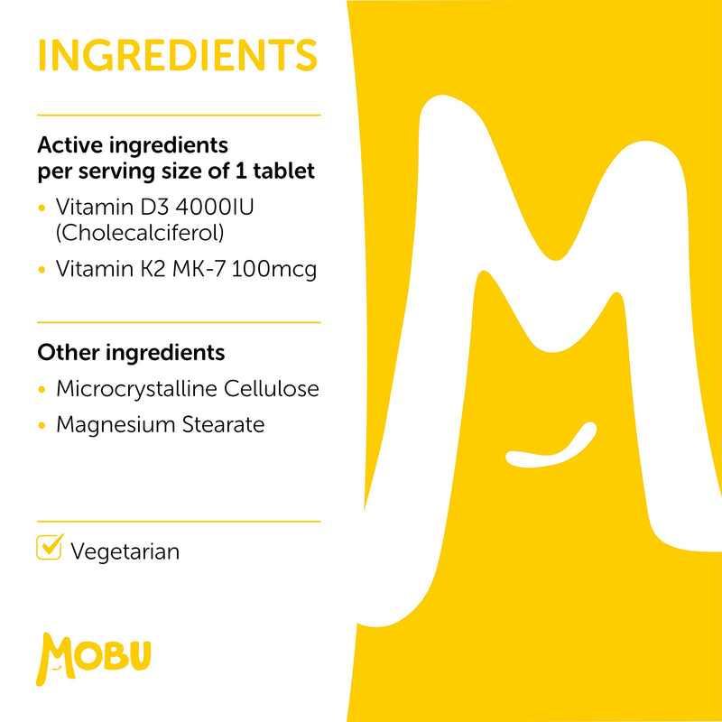 [Australia] - Vitamin D3 4000IU and Vitamin K2 MK-7 100mcg 120 Tablets � Immune Support & Bone Health � Vegetarian UK Made � Vitamin D3 & K2 Supplement � GMP Approved � MOBU 120 Count (Pack of 1) 