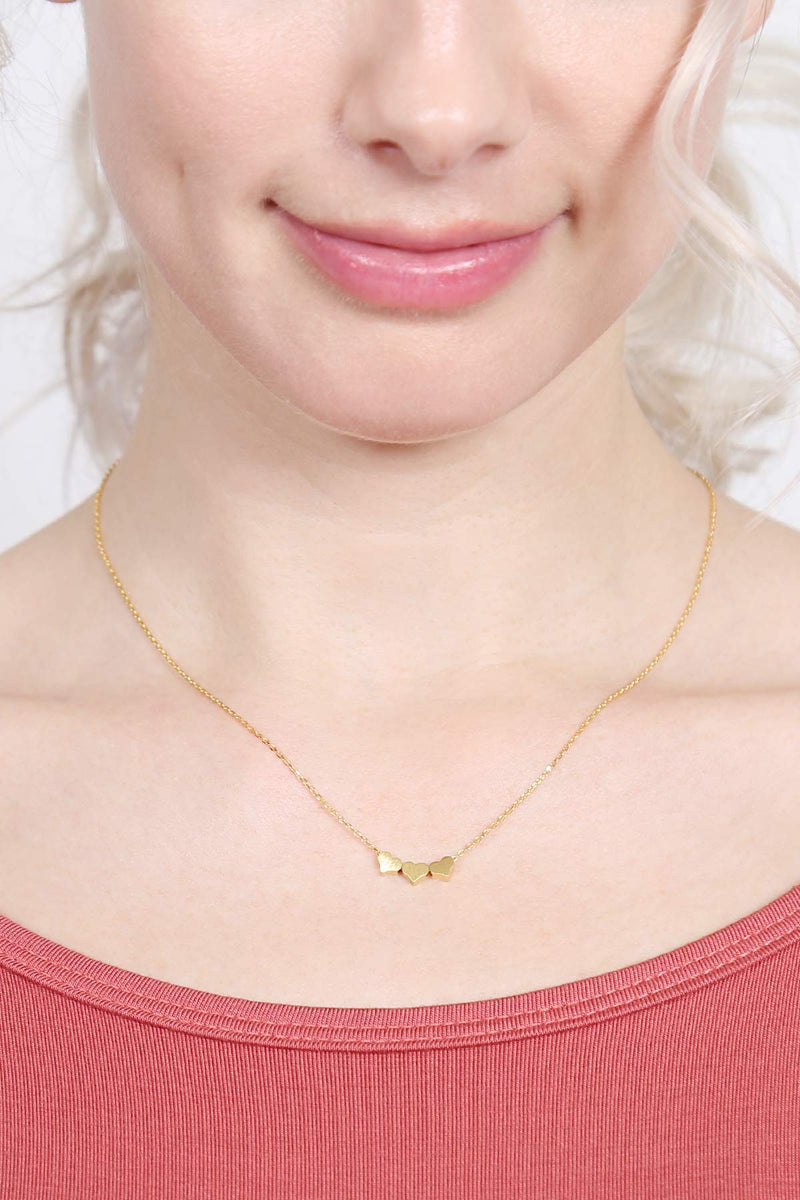 [Australia] - RIAH FASHION Dainty Romantic Charm Necklace - Minimal Pendant Delicate Chain Heart, Love, Star, Crescent Moon Valentine's Mother's Day Gift Jewelry Mini Heart Trio - Gold 