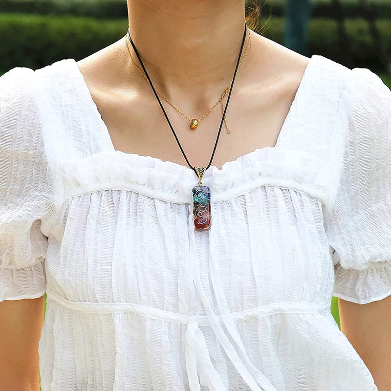 [Australia] - DEEPOW ANLACOCN Healing 7 Chakra Necklace with Rainbow Crystals Orgone Energy Generator for Balancing 7 Chakras, Meditation Yoga Spiritual Jewelry 
