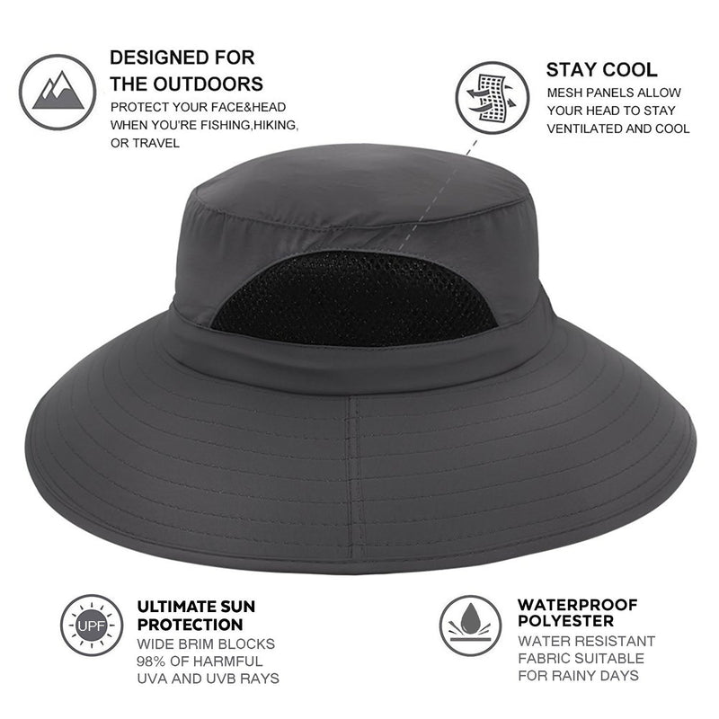 [Australia] - EINSKEY Sun Hat for Men/Women, Sun Protection Wide Brim Bucket Hat Waterproof Breathable Packable Boonie Hat for Fishing Dark Gray 