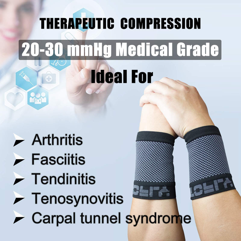 [Australia] - TOFLY®Compression Wrist Brace Sleeves (Pair), Unisex, 20-30mmHg Grade Compression Wrist Support Band for Carpal Tunnel Syndrome, RSI, Wrist Pain & Strain, Arthritis, Tendonitis, Sport, Black L Large (1 Pair) 