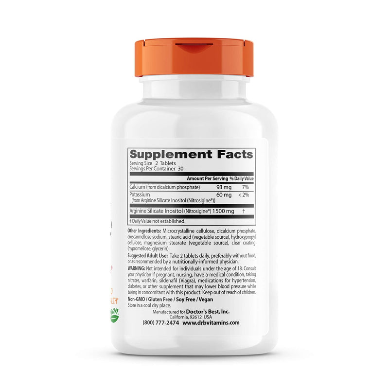 [Australia] - Doctor's Best Fast Acting Arginine Complex w/Nitrosigine, Boost Nitric Oxide, Blood Flow & Vessel Flexibility, Non-GMO, Vegan, Gluten Free, 750mg, White (DRB-00406) 