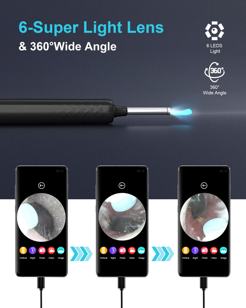 [Australia] - DJROLL Ear Wax Removal Endoscope, Earwax Remover Tool, Ear Camera,1080P FHD Wireless Ear Otoscope with 6 LED Lights,Ear Scope with Ear Wax Cleaner Tool for iPhone, iPad & Android Smart Phones (Black) Black 