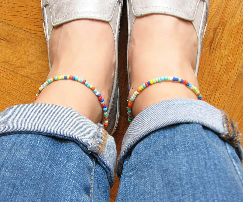 [Australia] - Starain 8-12Pcs Handmade Beaded Anklets for Women Girls Boho Colorful Beads Ankle Bracelets Adjustable Foot Anklet Set 8Pcs Colorful 