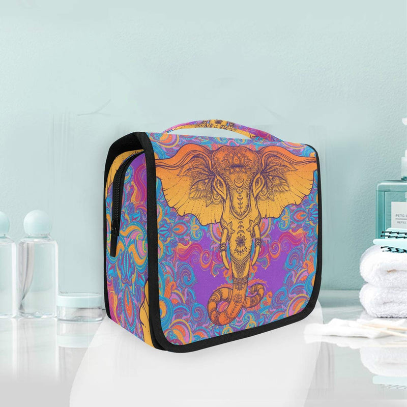 [Australia] - CUTEXL Cosmetic Bag Watercolor Tribal Animal Elephant Large Hanging Wash Gargle Bag Portable Travel Toiletry Bag Makeup Case Organizer for Women Lady 