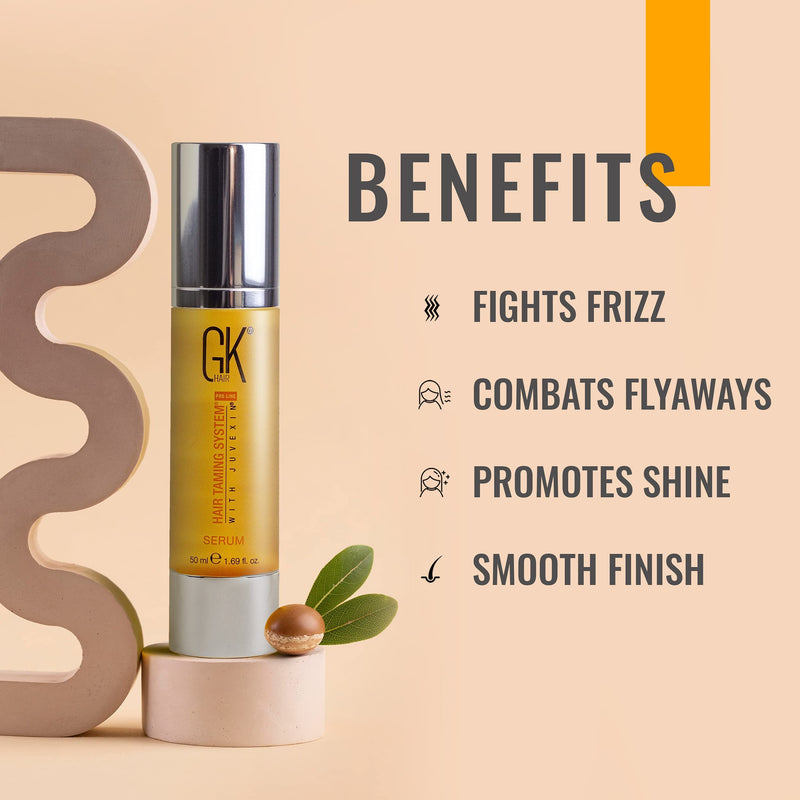 [Australia] - GK HAIR Global Keratin 100% Organic Argan Oil Anti Frizz Hair Serum (1.69 Fl Oz/50ml) Styling Smoothing Strengthening Hydrating & Nourishing Heat Protection Shine Frizz Control Dry Damage Hair Repair Pack of 1 - 50ml 