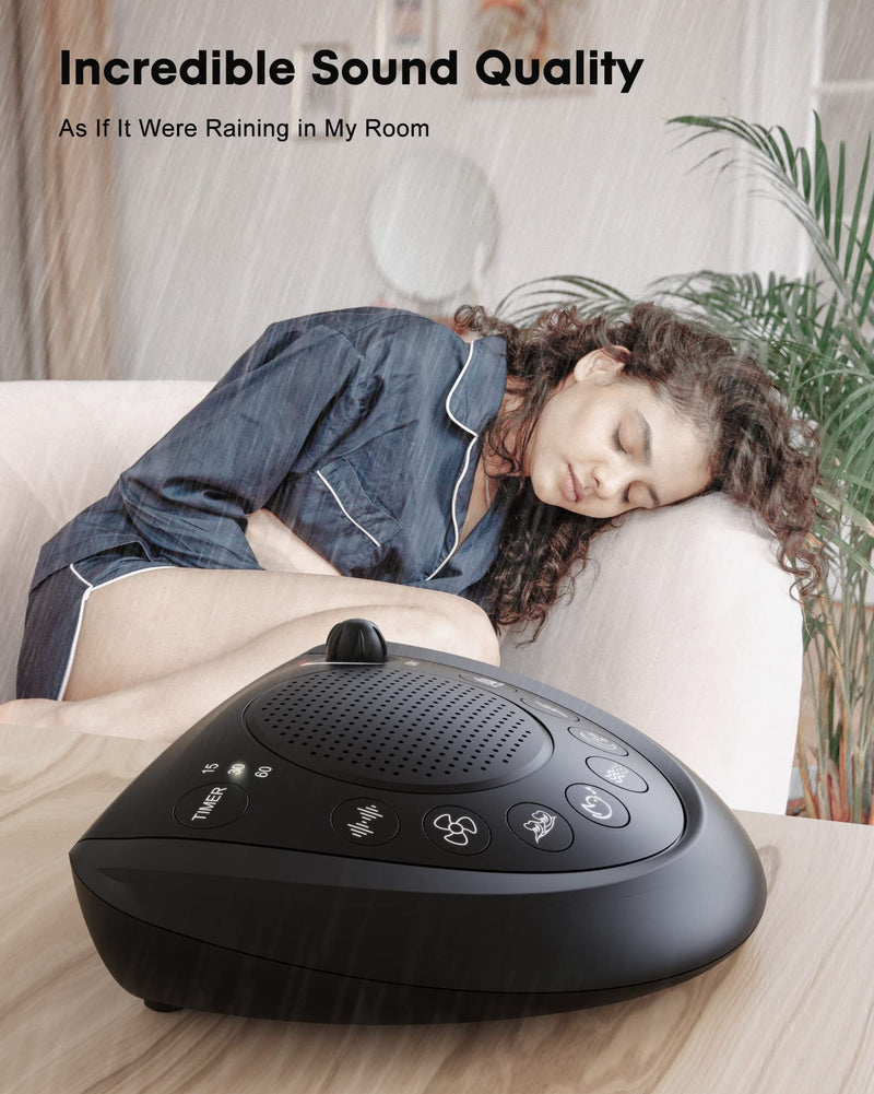 [Australia] - White Noise Machine – Portable Sound Machine Sleep Therapy with 24 Non Looping Natural Soothing Sounds, Memory Function, Auto-Off Timer, 2 USB Charger, Headphone Jack for Adults Baby Kids Travel Upgraded Black 