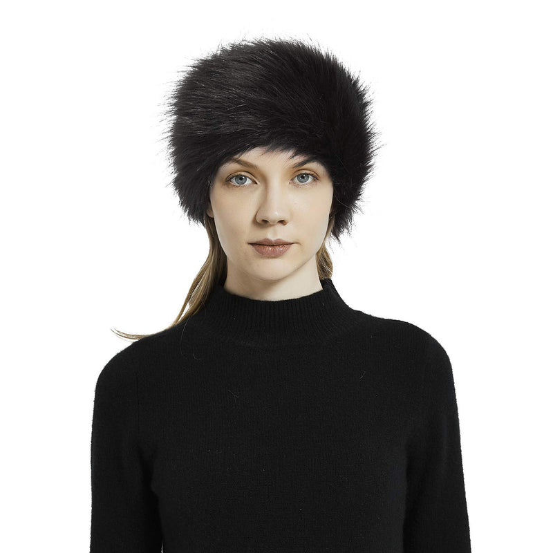 [Australia] - Sanlykate Faux Fur Headband with Elastic, Winter Furry Ear Warmer Earmuffs for Women Black 