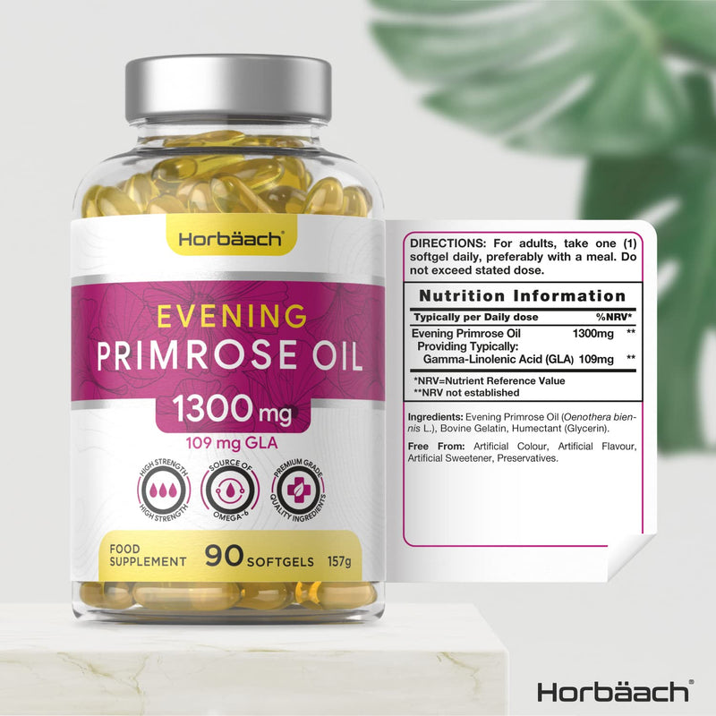 [Australia] - Evening Primrose Oil 1300mg | 90 Softgel Capsules | High Strength with Omega 6 and GLA | by Horbaach 