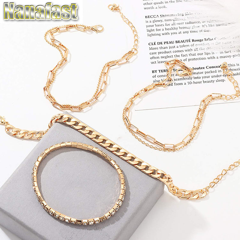 [Australia] - Nanafast 4-6PCS Ankle Bracelets Set for Women Gold Boho Beach Anklet Chain Adjustable Foot Jewelry for Girls Extremely Simple Style 4PCS 