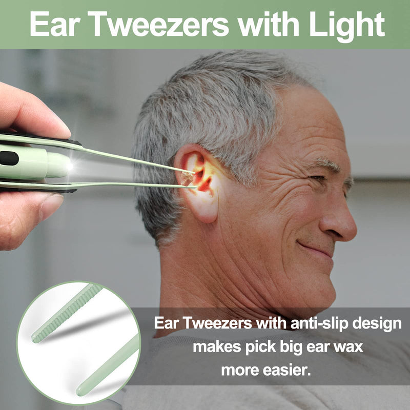 [Australia] - Ear Wax Removal Kit Upgraded All in One Ear Cleaning Tool Set with LED Light/Ear Pick Digger/Twezzers/Spiral Spring Ear Spoon with Storage Box for Adults, Kids and Pets (Pack of 7) Green 