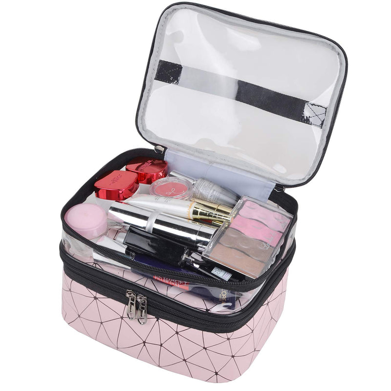 [Australia] - MKPCW Makeup Bags Double layer Travel Cosmetic Cases Make up Organizer Toiletry Bags (Pink) Pink 