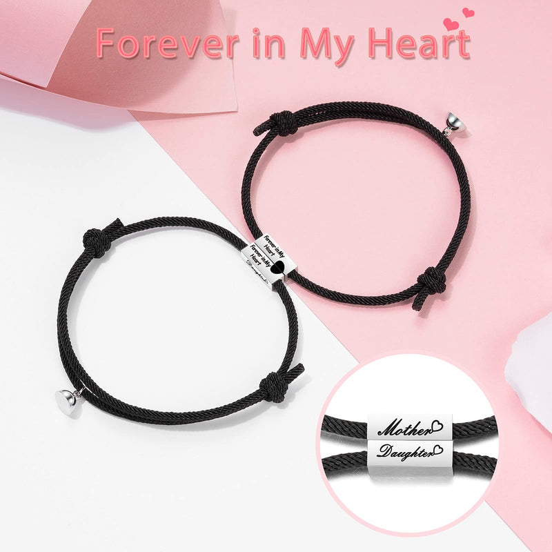 [Australia] - UNGENT THEM Magnetic Connecting Bracelets Set for Mother Daughter Engraved Love Heart Bracelet Mothers Day Jewelry Gifts for Mom Daughter Women Girls Mother & Daughter (Forever in my heart) 