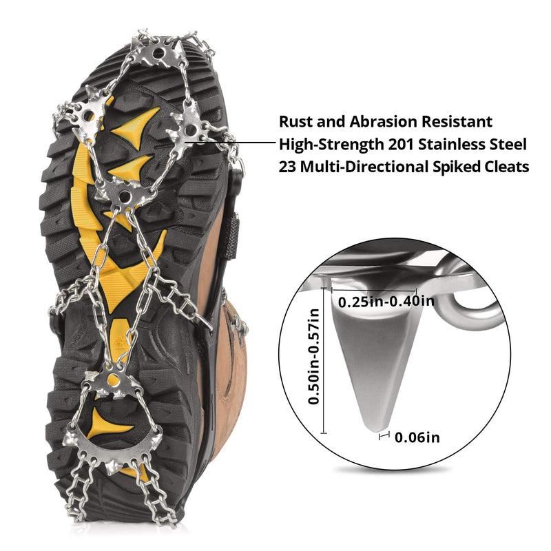 [Australia] - Extremus 23-Spike Ice Cleats, Crampons for Men or Women, Abrasion Resistant 201 Stainless Steel, 23 Individual Spikes On Each Foot, Flexible Silicone Frame, Tensioning Straps, Storage Bag Large (Boot Size: M 8-10/W 8.5-11) 