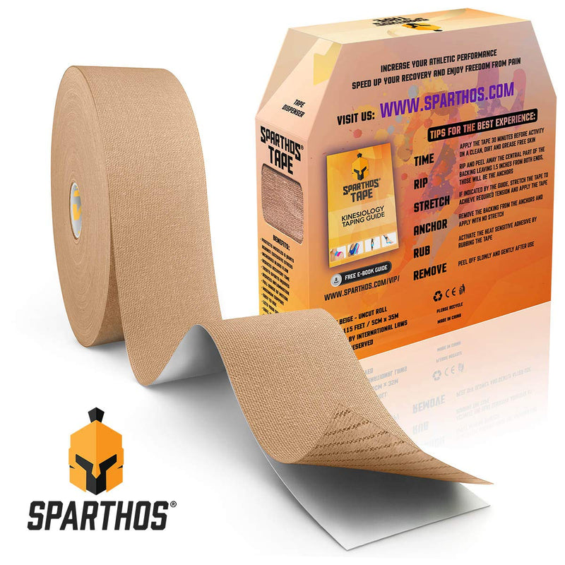 [Australia] - Sparthos Kinesiology Tape - Bulk Large Jumbo - Free Kinesio Taping Guide! - Support for Pro Athletic Sports and Recovery - Rocktape Waterproof Tex Rock Gold Tapes - Uncut 115 ft Roll (Beige) Desert Beige 