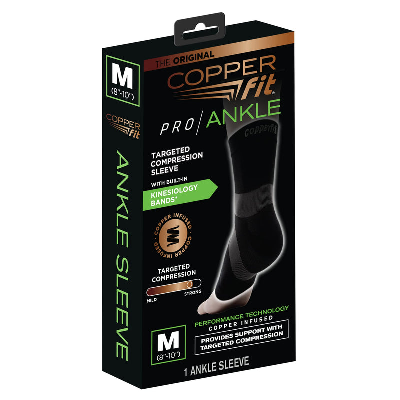 [Australia] - Copper Fit Pro Series Unisex Ankle Compression Sleeve Large Black with Copper Trim 