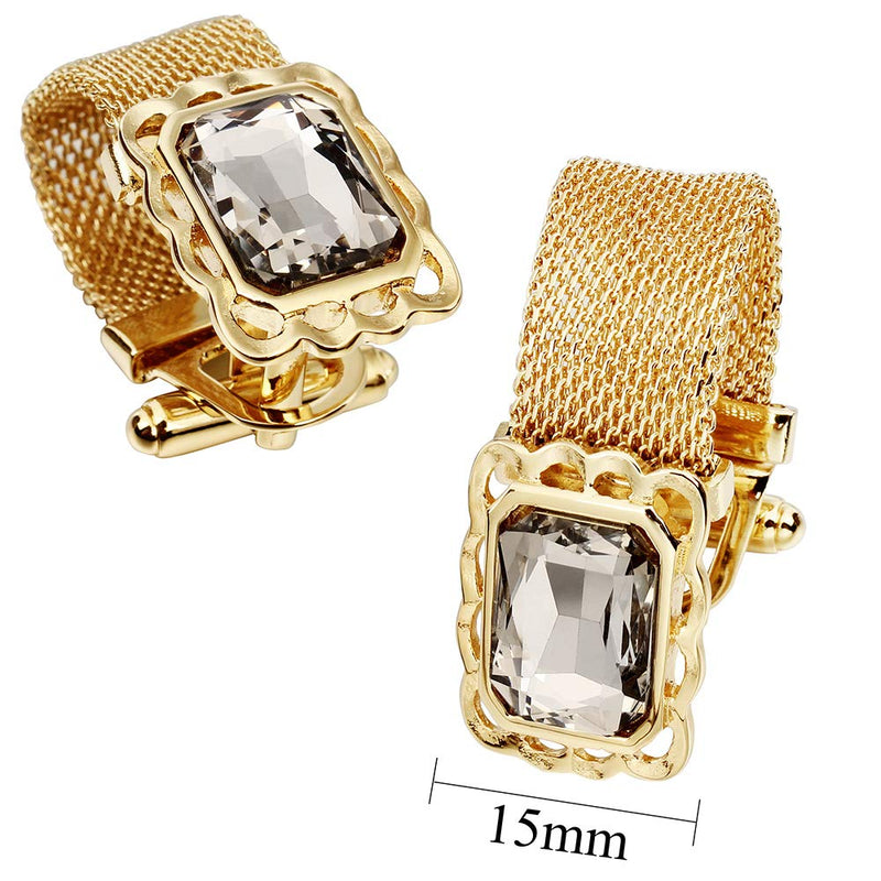 [Australia] - HAWSON Mens Cufflinks with Chain - Stone and Shiny Gold Tone Shirt Accessories - Party Gifts for Young Men (Crystal) 