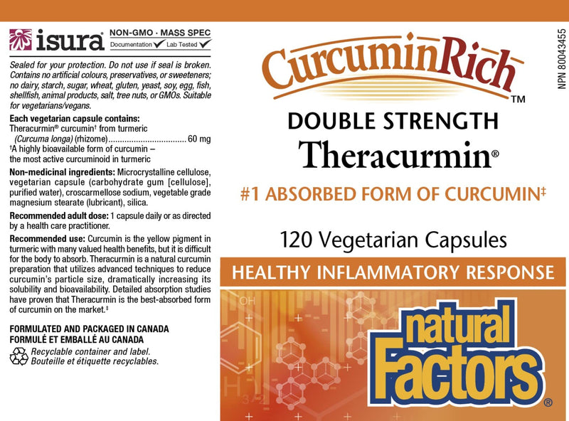 [Australia] - CurcuminRich Double Strength Theracurmin by Natural Factors, Supports Natural Inflammatory Response, Joint and Heart Function, 120 Capsules 120 Count (Pack of 1) Standard Packaging 