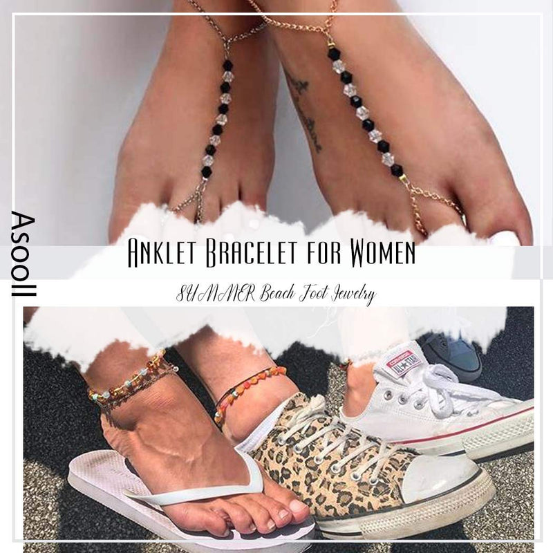 [Australia] - Asooll Beach SeaShell Anklet Knitted Shell Anklet Braided Sea Shell Fashion Foot Jewelry for Women and Girls 3 Shell and beads 