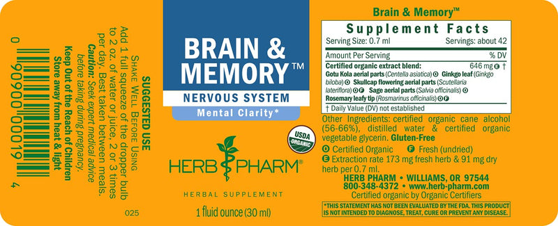 [Australia] - Herb Pharm Brain and Memory Liquid Herbal Formula with Ginkgo for Memory and Concentration- 1 Ounce 1 Fl Oz (Pack of 1) 