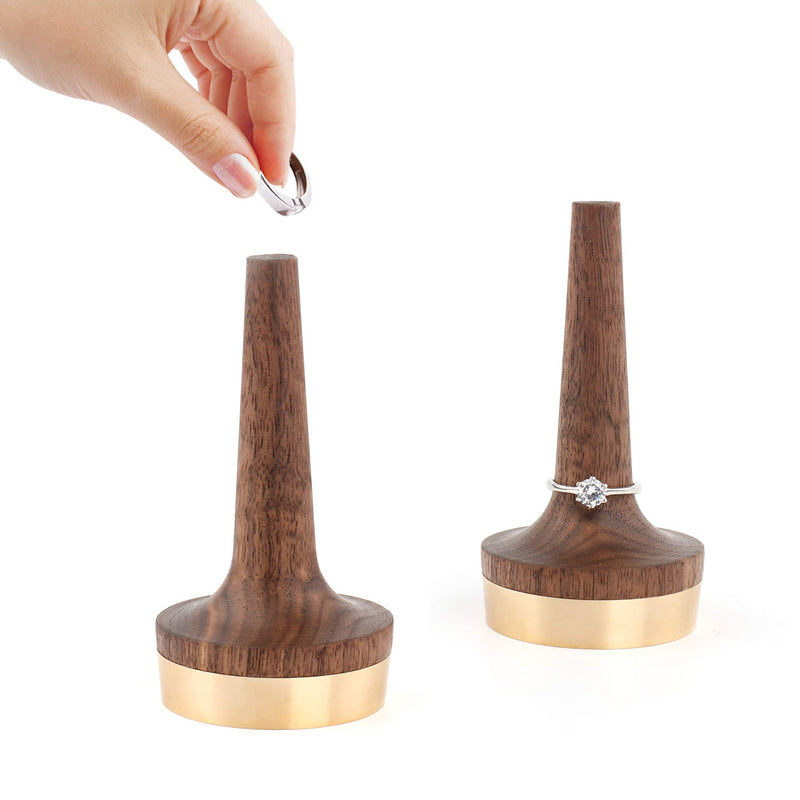 [Australia] - Wooden Ring Holder For Jewelry | 1 Piece | Black Walnut Wood & Brass Stand | Perfect Gift For Men & Women, Engagement, Wedding & Anniversary | Him & Her Rings Modern Display | Fits Any Band Size 00 Up 