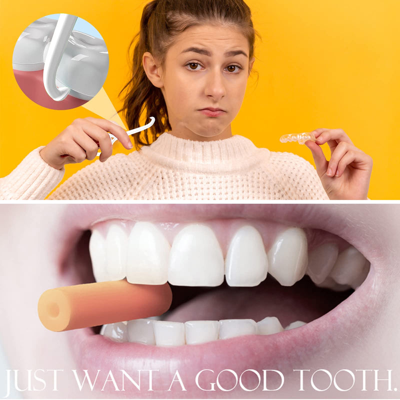 [Australia] - Denture & Teeth Mouth Tray Retainer Box Sets Partial Denture Box with 2Pcs Aligner Removal Tool and 9Pcs Invisible Chewer (White) White 