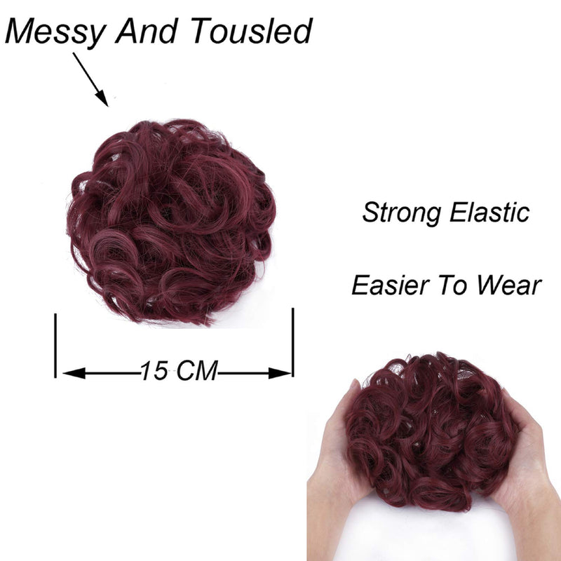 [Australia] - GIRLSHOW Elastic Wave Curly Hair Buns Chignons Hair Scrunchy Extensions Wrap Ponytail Updos Tousled Bun Hairpieces for Women Girls (#Red) #Red 