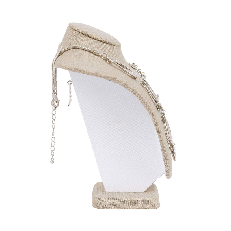 [Australia] - Mooca 2 Pcs Set Tan Linen Covered Wood Jewelry Display Necklace Chain Jewelry Bust Display Holder Stand, Necklaces Display Necklace Mannequin, Necklace Bust Jewelry Bust Stand, 7" Height 