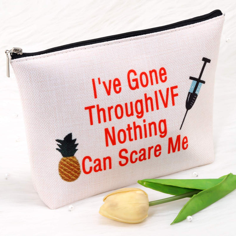 [Australia] - POFULL Infertility Warrior IVF IUI Makeup Bag Motivational Infertility Pineapple Gift I've Gone Through IVF Nothing Can Scare Me Makeup Bag (IVF Makeup bag) IVF Makeup bag 