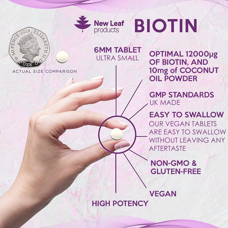 [Australia] - Biotin Hair Growth Supplement Biotin Tablets 12000mcg (1 Year Value Supply) Enriched with Coconut Oil, High Strength Hair, Skin and Nails Beauty Vitamins for Women & Men One A Day Vegan, UK Made 365 Count (Pack of 1) 