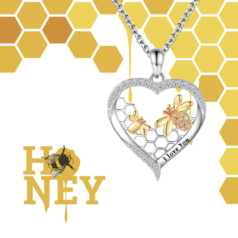 [Australia] - Mother Daughter Love You Mom Infinity Heart Mama Bear Penguin Elephant Swallow Necklace 925 Sterling Silver Birthday Gifts for Mommy Grandmom Girls Jewelry Family Present Honey bumble bee 