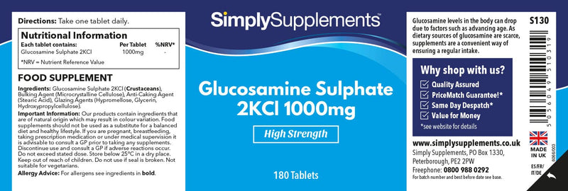 [Australia] - Glucosamine Sulphate 2KCl 1000mg | 360 Tablets = Up to 1 Year Supply | Manufactured in The UK 