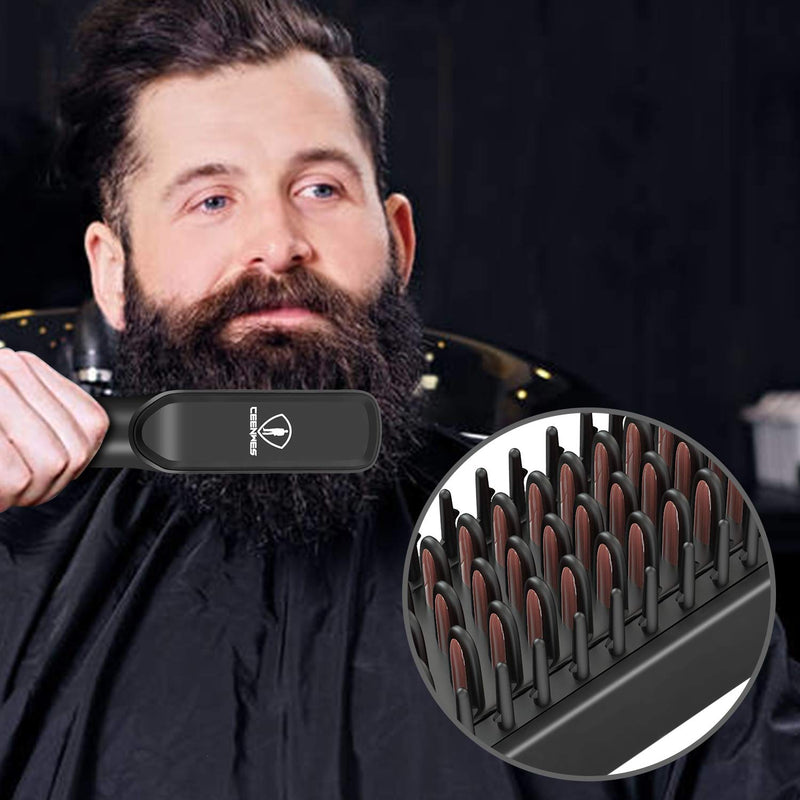 [Australia] - Ceenwes 3 in 1 Professional Beard Straightener with Beard Oil Beard Balm Portable Hair Straightener Brush Perfect Men gifts for Hair Styling Men’s Beard Straightening Comb Gift for Men & Women 