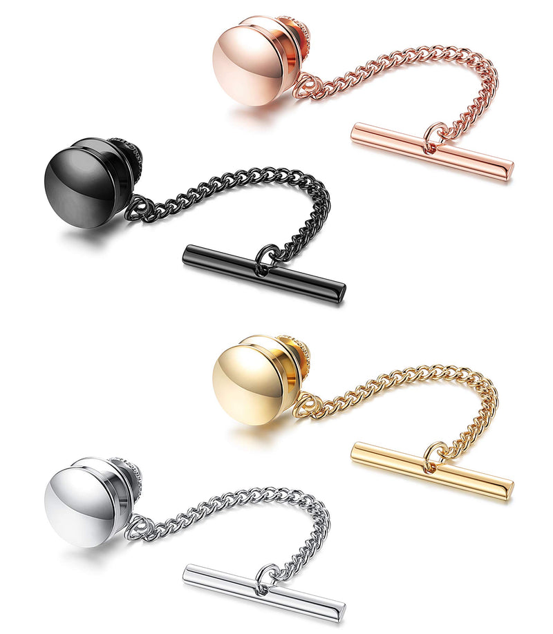 [Australia] - YADOCA 4 Pcs Mens Tie Tack Clutch with Chain Wedding Business Accessories Black Silver Gold Rose Gold Tone A 