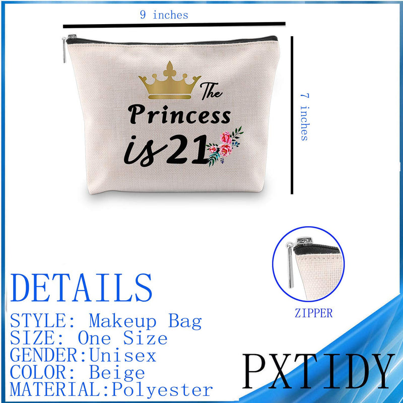 [Australia] - PXTIDY 21st Birthday Makeup Bag Gift The Princess is 21 Cosmetic Bag Travel Toiletry Case Pencil Bag with Zipper Gift for 21 Years Old Girl (The Princess is 21) 