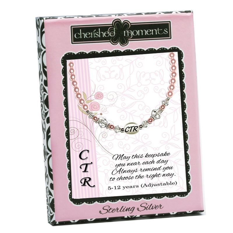 [Australia] - Sterling Silver Child's CTR Necklace for Girls Simulated Pearls and Crystals (5-12 years) Pink 