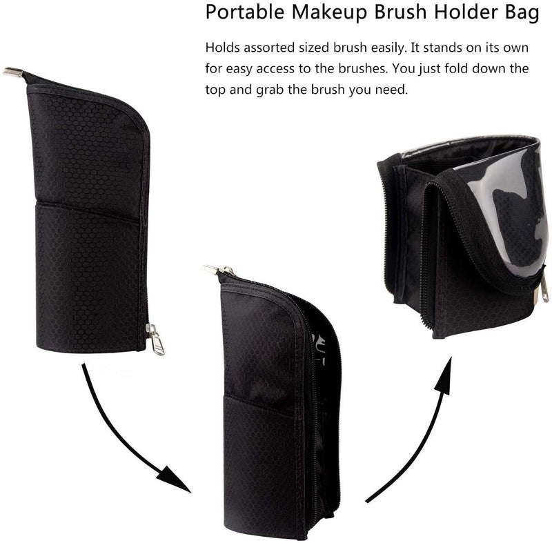 [Australia] - Makeup Brush Holder Organizer Bag Professional Artist Brushes Travel Bag Stand-up Makeup Cup Waterproof Dust-proof Brush Storage Pouch Case (Black) 1 Black Small 