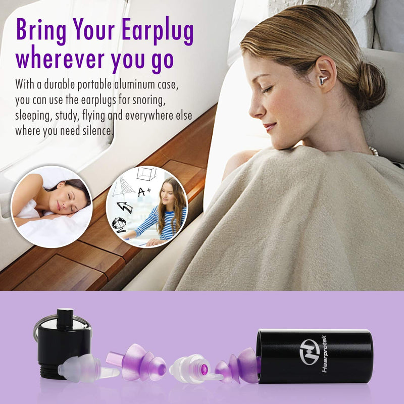 [Australia] - Sleeping Ear Plugs, Hearprotek 2 Pairs Ear Plugs (32db & 30db) Ultra Soft Noise Reduction and Hearing Protection earplugs for Side Sleepers, snoring, Travel, Working, Safety (Purple) Purple 
