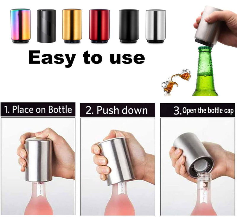[Australia] - Magnetic Bottle Opener, Jiuhao Stainless Steel Push Down Automatic Beer Bottle Opener,Beer Gifts for Men,Kitchen Gadgets for Men(Silver Black) Silver Black 