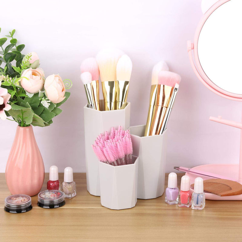 [Australia] - Plastic Makeup Brush Holder Organizer, 3 Slot Cosmetics Storage Makeup Brushes Cup for Vanity, Desk,Bathroom Countertops(Gray) Gray 
