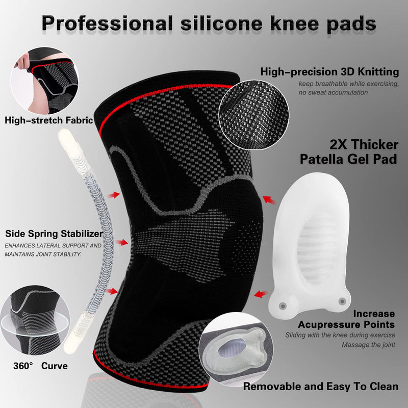 [Australia] - Professional Knee Brace，Knee Compression Sleeve for Man Women with Detachable Patella Gel Pads，Knee Support for Running，Meniscus Tear, ACL, Arthritis, Joint Pain Relief，Sports1 pack (Medium, BlackRed) Medium 