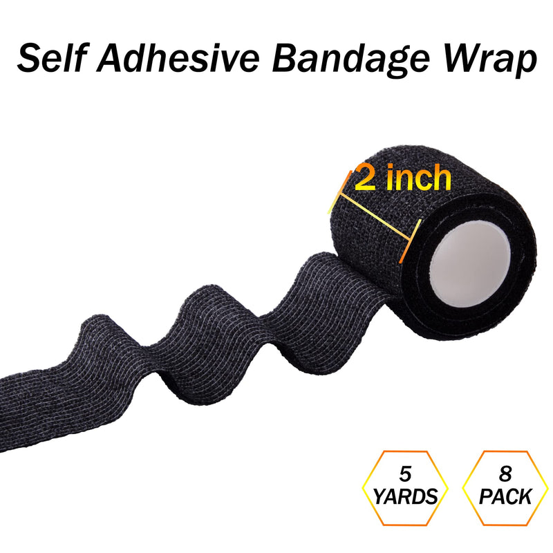 [Australia] - BQTQ 8 Rolls Cohesive Bandage 2 Inch Self Adherent Sport Wrap Tape Stretch Bandage Wrap Athletic Tape for Human and Animals Ankle Sprains Swelling, Black 